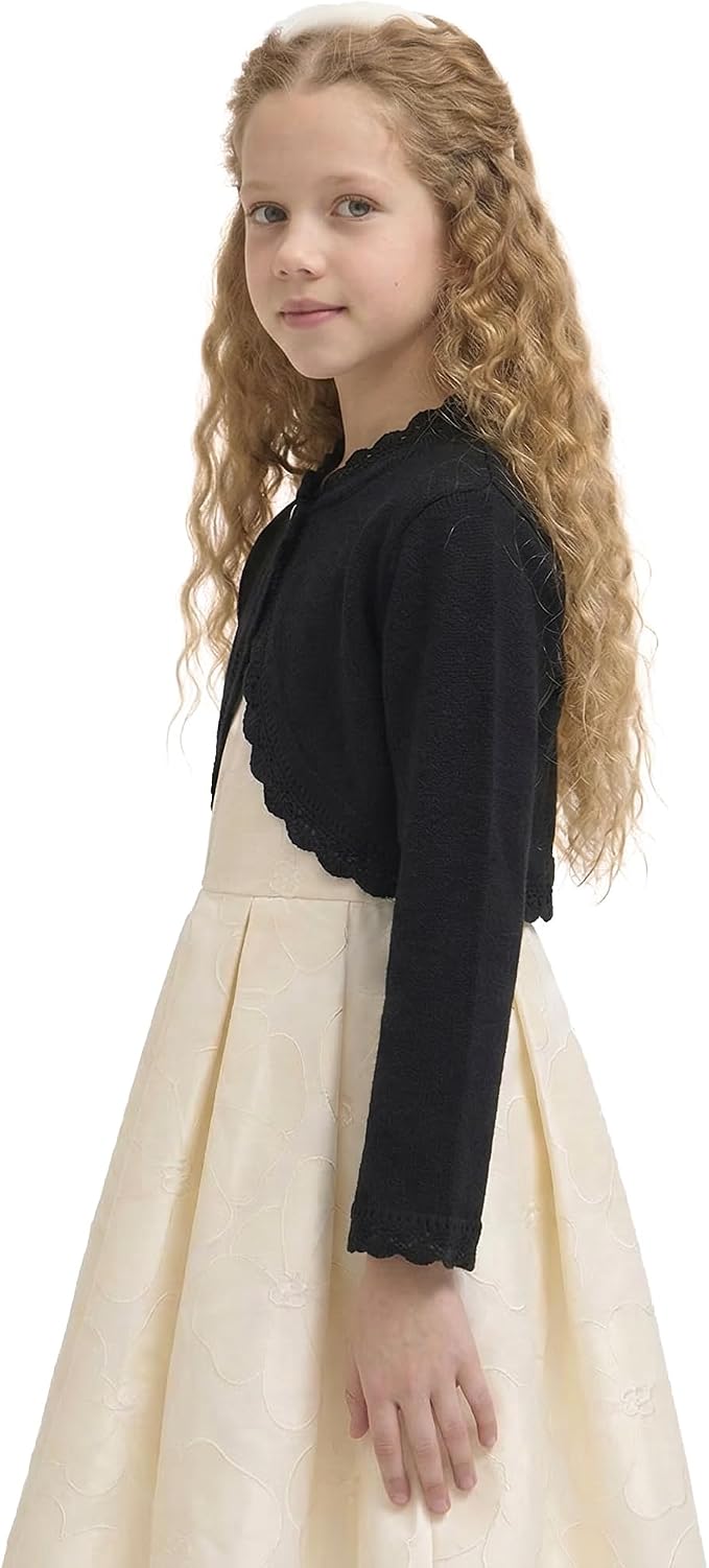 Lilax Little Girls' Knit Long Sleeve Button Closure Bolero Cardigan Shrug - Image 5