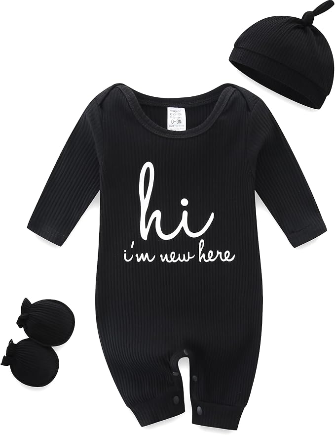 Baby Romper with Baby Mittens & Newborn Hats Footless Long Sleeve by Unknown