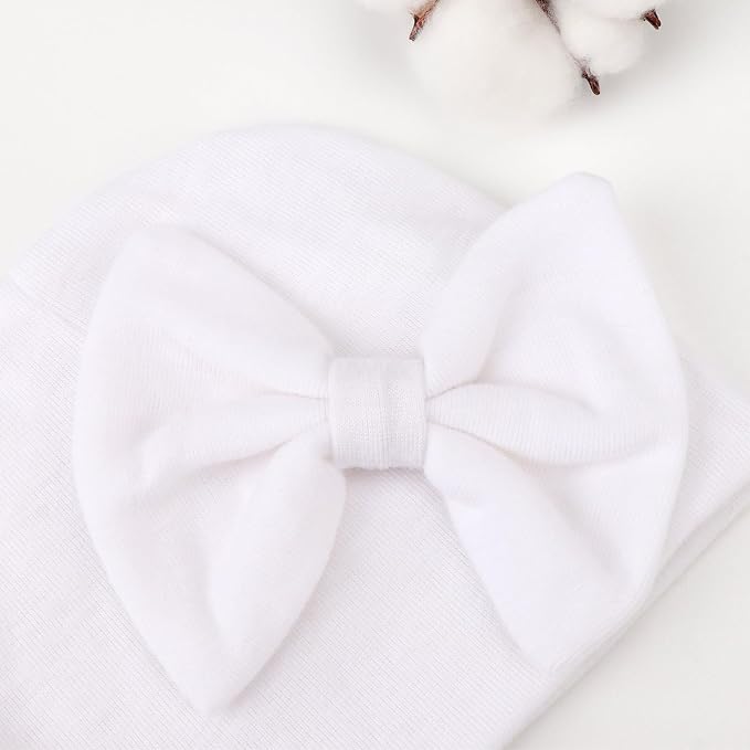 BQUBO Newborn Girls Hats Baby Hat and Mittens Set Infant Caps Bow Hospital - Image 5