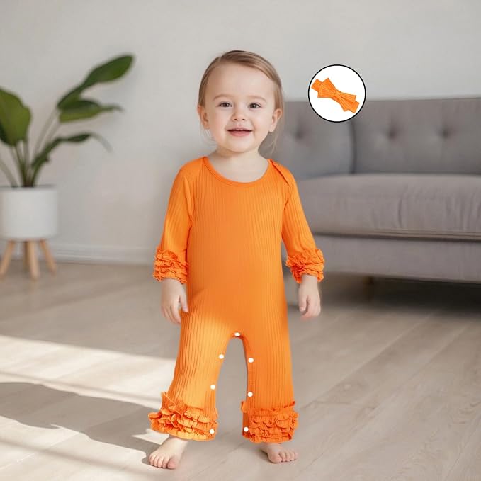 Newborn Baby Girl Clothes Jumpsuit Ruffle Romper Bodysuit Pants Headband - Image 3