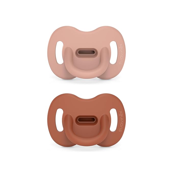 Color Essence SX PRO Silicone Baby Pacifier 2Pk, Made with 100% Soft Silicone, Baby Essentials Perfect for Breastfeeding Babies, Designed in Spain, 0-6 Mths, Nude/Orange