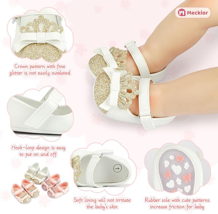 Meckior Infant Baby Girls Soft Sole Bowknot Princess Wedding Dress Mary Jane - Image 5