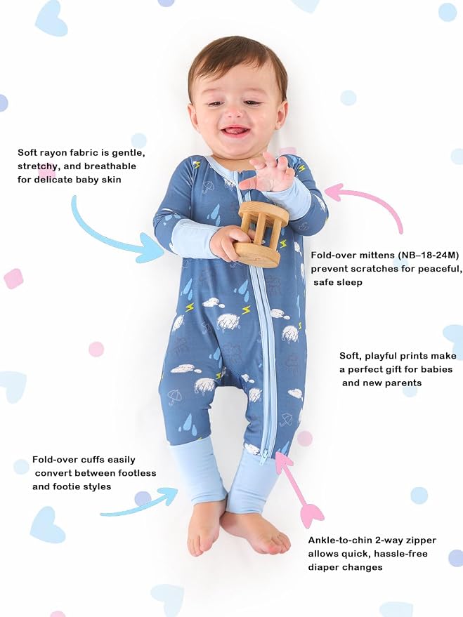 GUISBY Baby Footless Pajamas, Rayon of Bamboo, NB-2T | Rayon of bamboo softness - Image 2