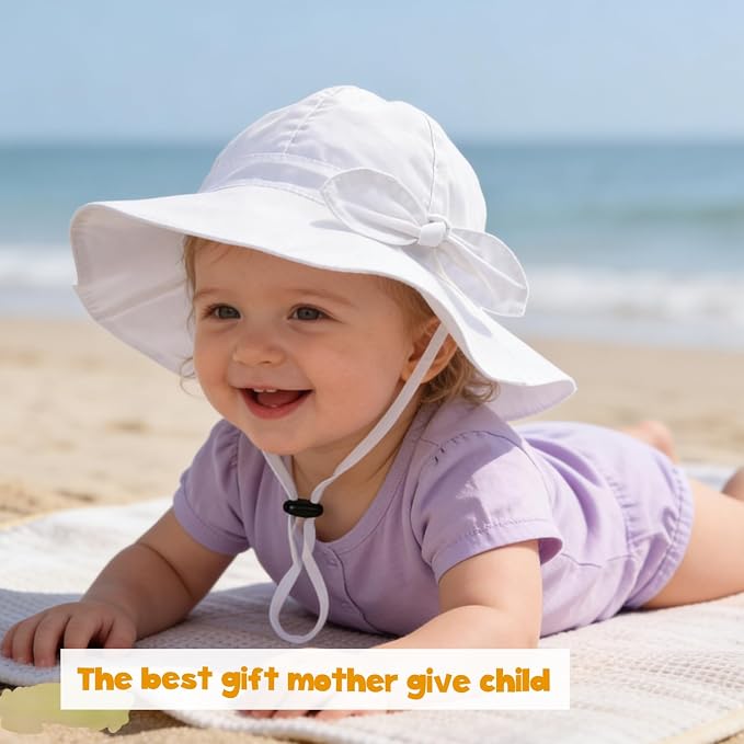 Baby Girl Sun Hat with UPF 50+ Outdoor Adjustable Beach Hat with Wide Brim - Image 3