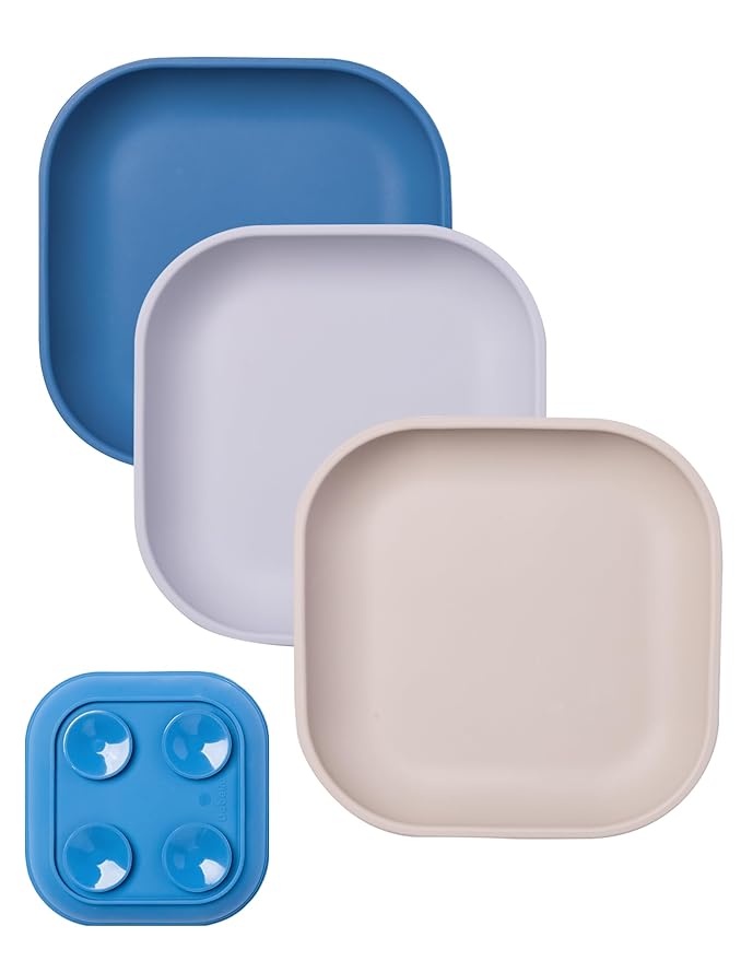 BABELIO Suction Plates for Baby and Toddler, 100% Food Grade Silicone, BPA Free, Dishwasher & Microwave Safe, with 4 Suction Cups, Stackable, 3 Pack