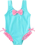 YOUNGER TREE Toddler Swimsuit Girl Cute Stripe One-Piece Ruffle Swimwear Baby Girl Bathing Suits with Bow