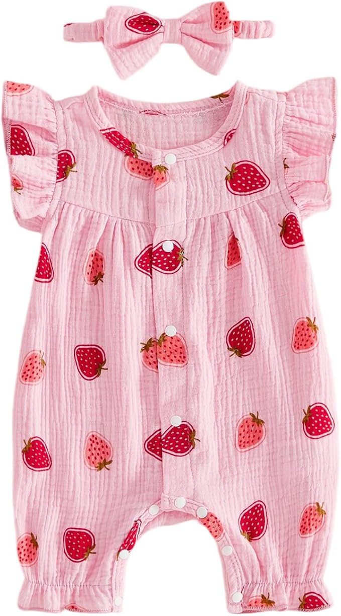 YINGISFITM Newborn Baby Girl Summer Clothes Short Sleeve Bubble Romper Bow by YINGISFITM