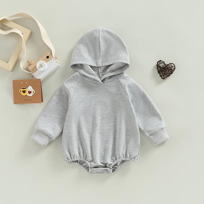 Thorn Tree Newborn Baby Boys Hooded Sweatshirt Long Sleeve Solid Romper Infant - Image 2