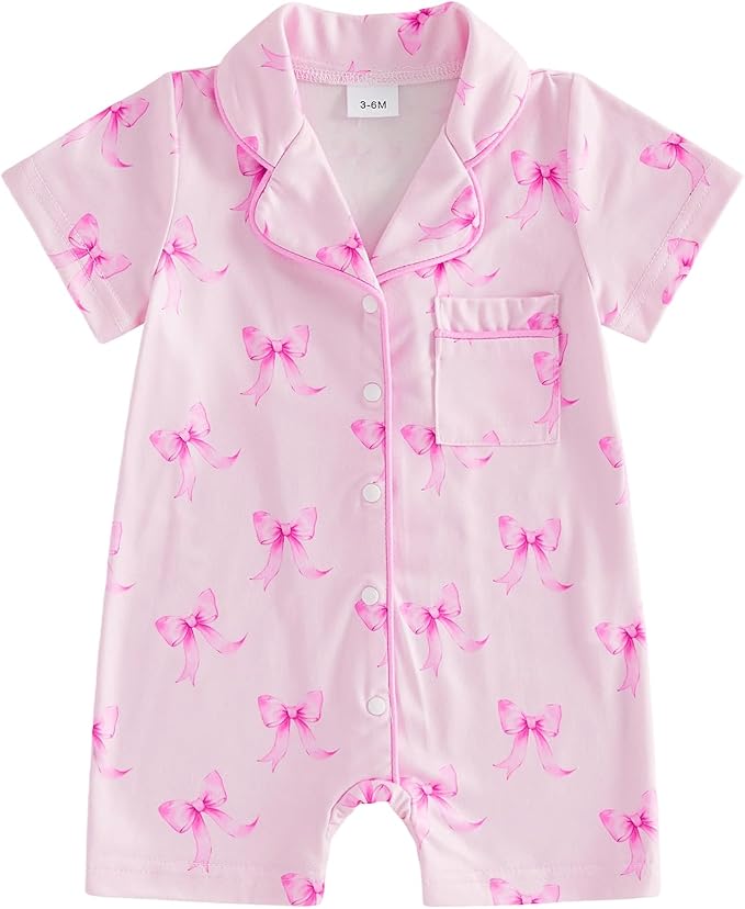 Kuriozud Baby Girl Boy Romper Pajamas Onesie Short Sleeve Button Down Pjs by Kuriozud