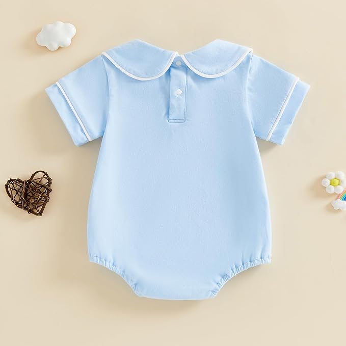 Baby Boy Girl Bubble Romper Short Sleeve Collar Summer Bodysuit - Image 3