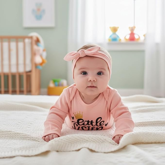 AMAWMW Newborn Baby Girl Little Sister Sleeper Gown Stripe Long Sleeve - Image 2