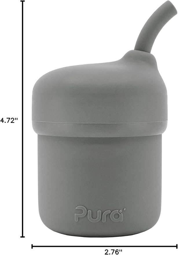 Pura my-my Silicone Straw Cup| Spill Proof, Reusable, Food Grade Silicone, Plastic-Free | For Kids, Toddlers, Babies & Infants - 2 Pack Mint & Slate