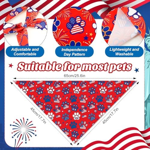100 Pcs 4th of July Dog Bandanas Bulk Patriotic Paw Prints Pattern - Image 3
