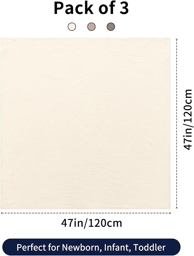 NESTALLY Cocoon Muslin Swaddle Blankets 3 Pack, Camel & Beige | 100% Cotton - Image 4