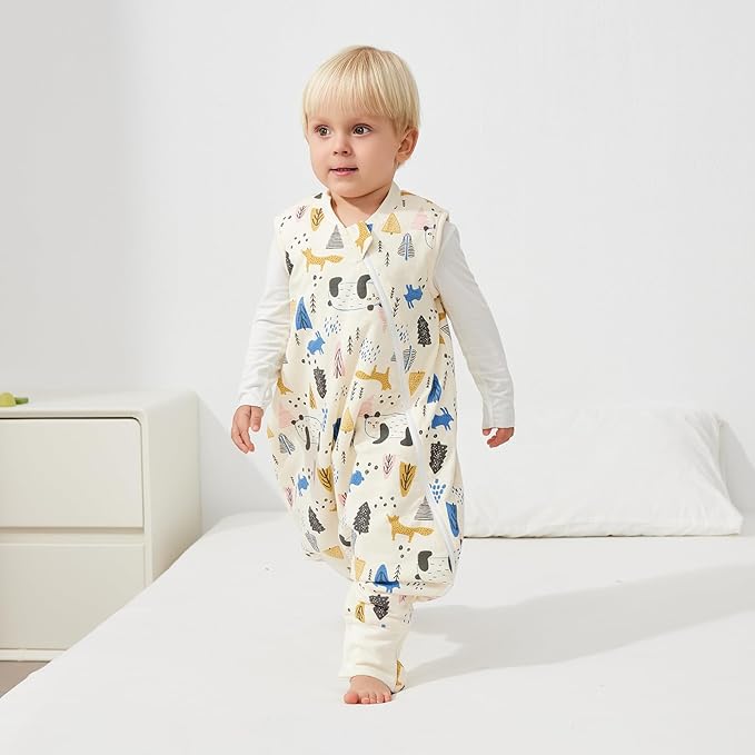 Duomiaomiao 2.5 TOG Toddler Sleep Sack 2-3T 100% Cotton Winter Side Open Zipper Baby Sleep Sack with Feet, Warm Toddler Wearable Blanket