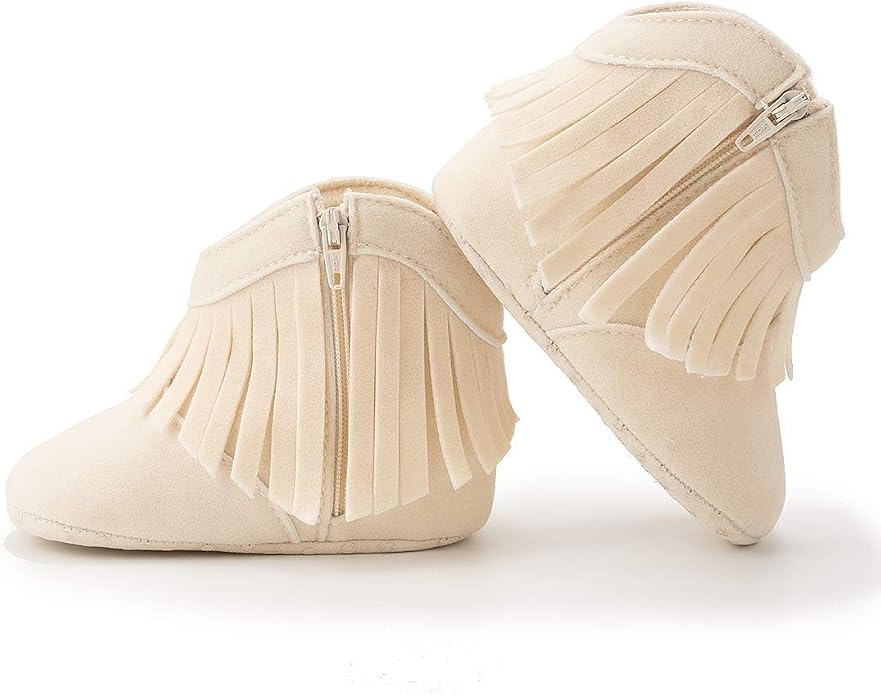 Meckior Baby Girls Cowboy Tassel Boots Side Zipper Moccasins Soft Bottom - Image 5