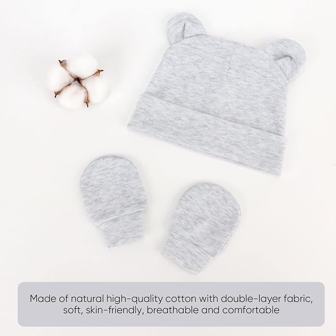 Newborn Baby Hat and Mittens Set Bear Ears Toddler Infant Beanie Caps Newborn - Image 5