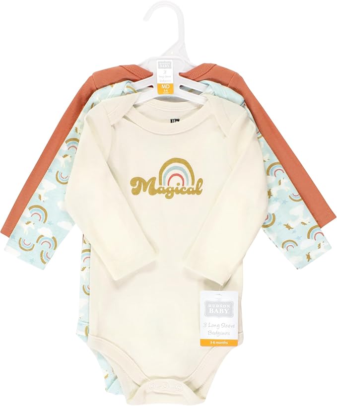 Hudson Baby Baby Girls' Cotton Long-sleeve Bodysuits 3-pack - Image 2
