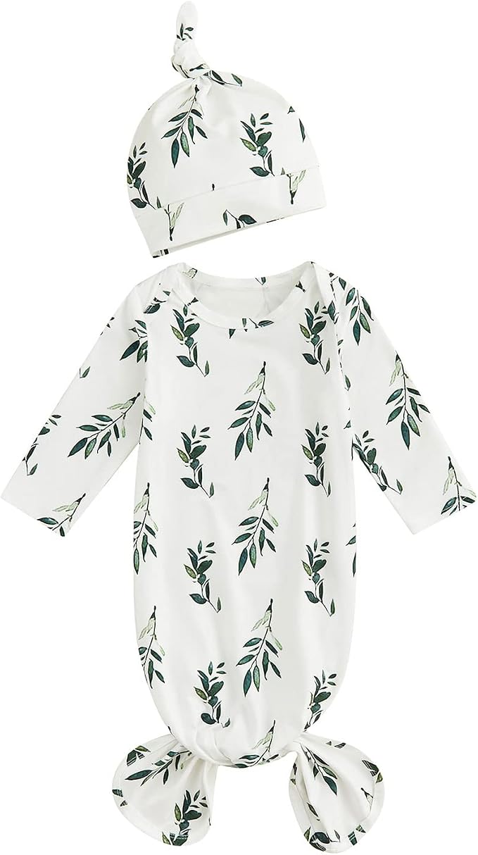 Newborn Baby Girl Floral Sleep Gown Headband Sleepwear Outfit by Merqwadd