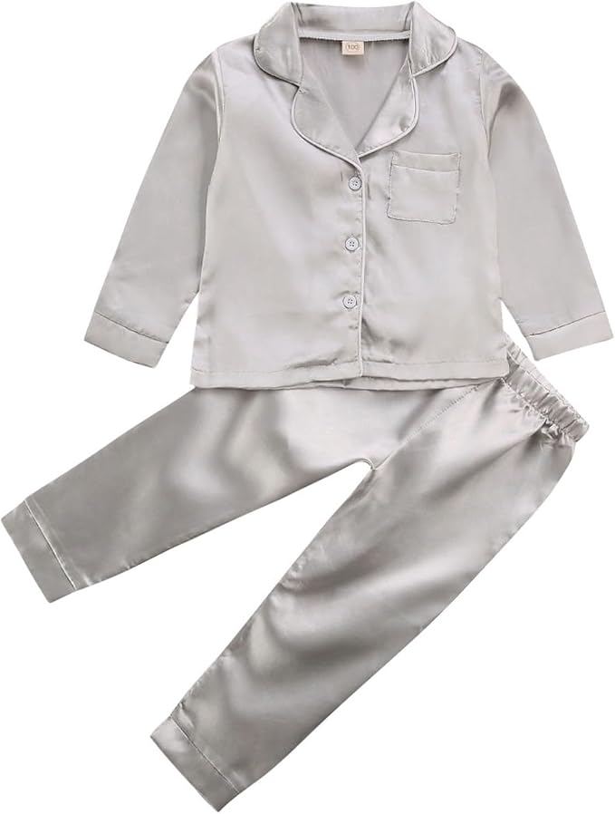 Kids Baby Girl Boy Satin Pajamas Set Button Down Sleep Shirt Top+Long Pants by SAYOO-Alljustforkids