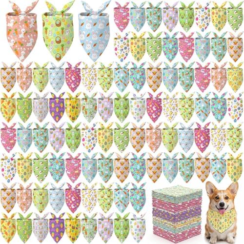 200 Pcs Spring Dog Bandanas Bulk Bunny Egg Carrot Bandanas by Jeere