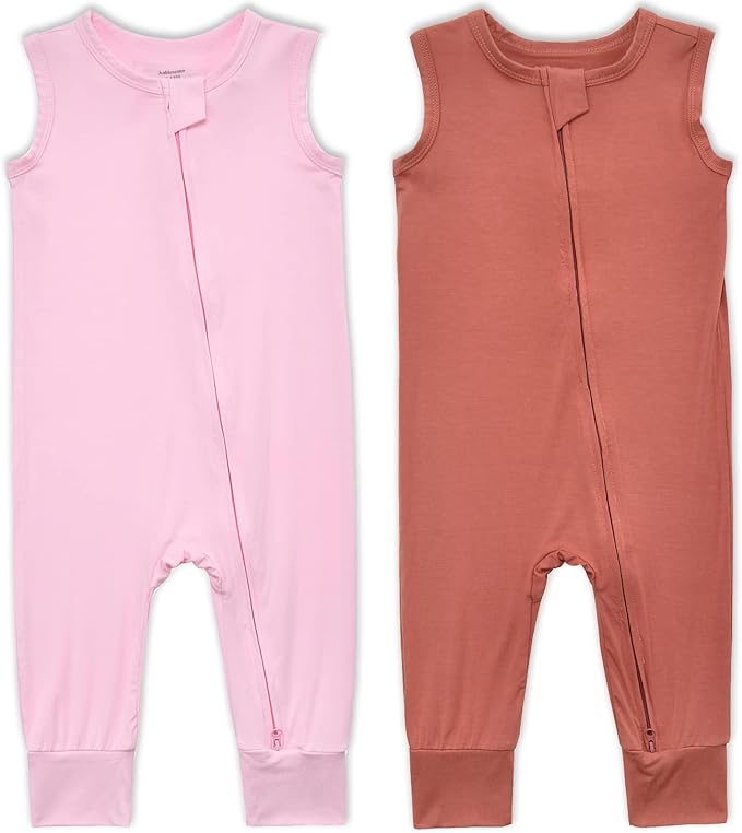 Aablexema Baby Rayon of Bamboo Sleeveless Footless Zipper Romper 0-24M | 2pcs by Aablexema