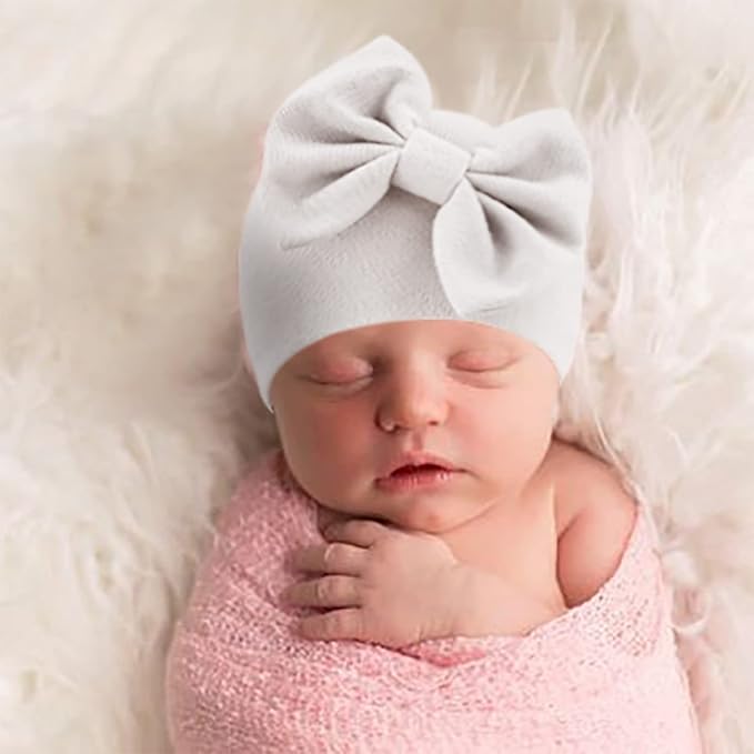 BQUBO Newborn Girls Hats Baby Hat and Mittens Set Infant Caps Bow Hospital - Image 3