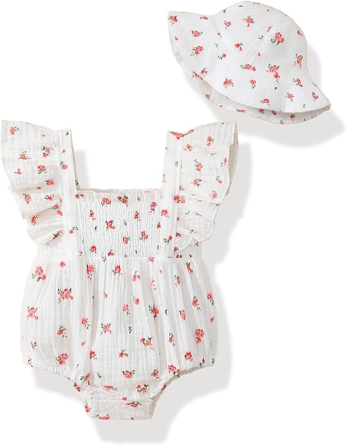 Baby Girl Floral Smocked Romper Outfit by Megeoly