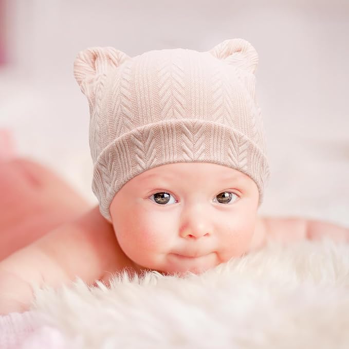 BQUBO Newborn Baby Hats Bear Ears and Mittens Sets Preemie Caps Baby Boy Girl - Image 3