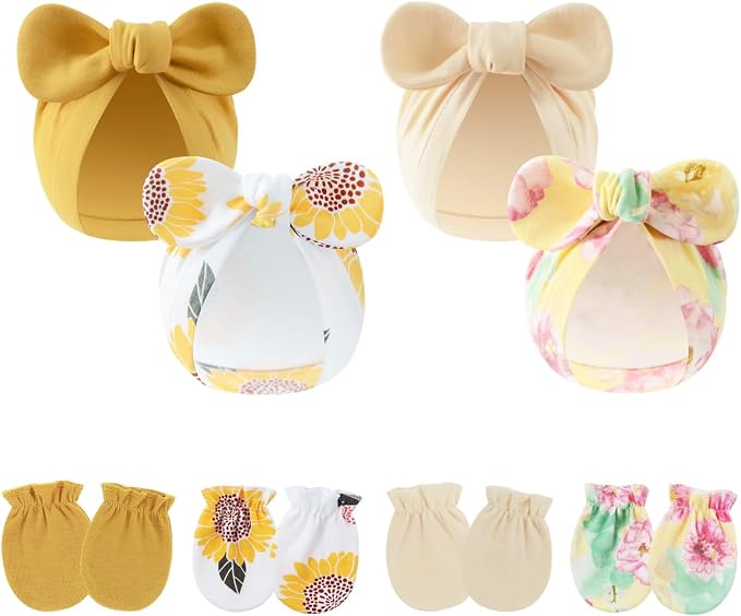 LIDHAY 4PCS Newborn Baby Hospital Hats Beanie Bow Infant Caps Cotton Preemie by LIDHAY