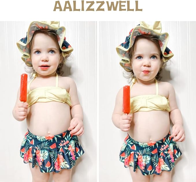 Aalizzwell Baby Girl 2-Piece Bikini Swimsuit with Hat