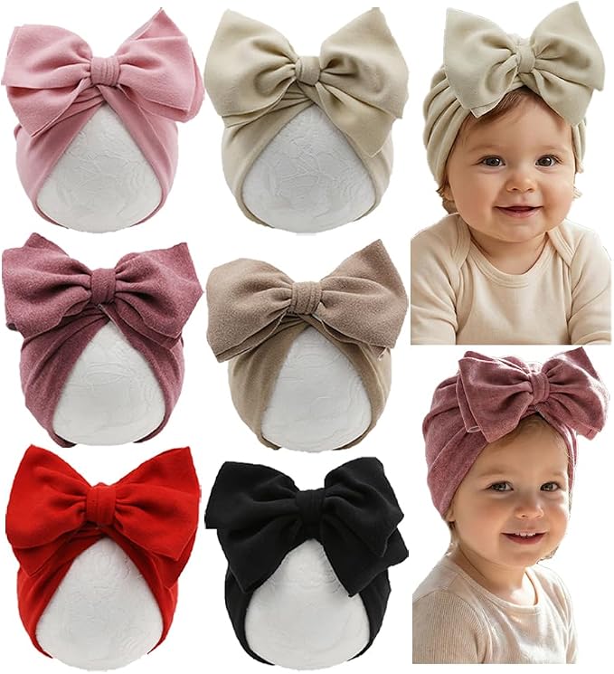 Baby Girls Hair Bow Turban Hat 6PCS Set, Top Bowknot Head Wrap Beanie India Caps by Esumun