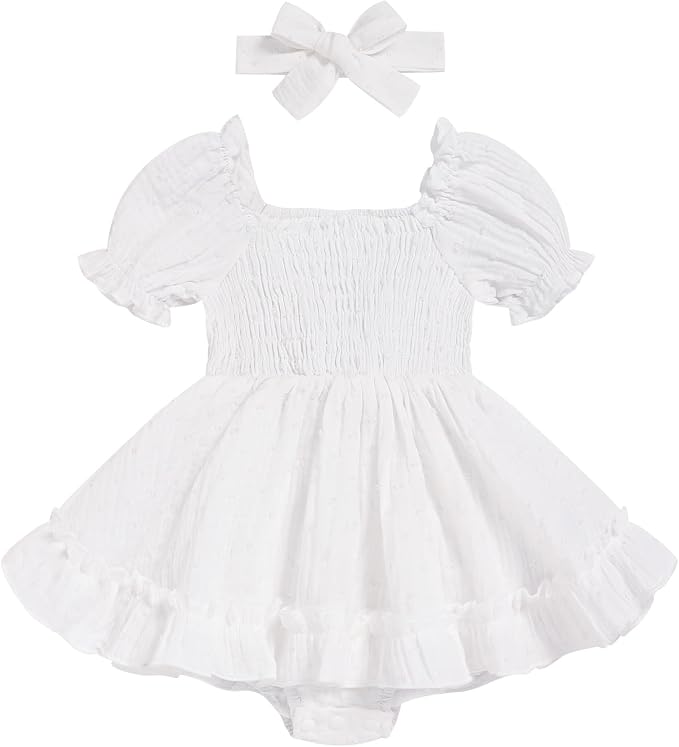 GRNSHTS Baby Girl Romper Dress, Puff Sleeve Smocked Outfit by GRNSHTS