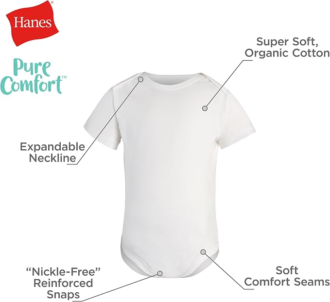 Hanes Baby Pure Comfort Short Sleeve Bodysuits, Infant Bodysuits, Boys & Girls - Image 3
