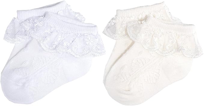 EPEIUS Baby Girl Ruffle Socks, Eyelet Frilly Lace Socks by EPEIUS