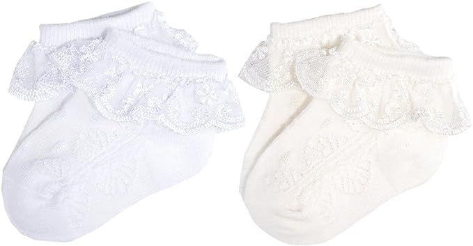 EPEIUS Baby Girl Ruffle Socks, Eyelet Frilly Lace Socks by EPEIUS
