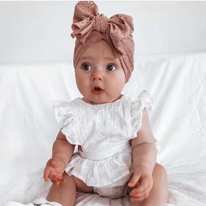 Baby Girls Hair Bow Turban Hat 6PCS Set, Top Bowknot Head Wrap Beanie India Caps - Image 4