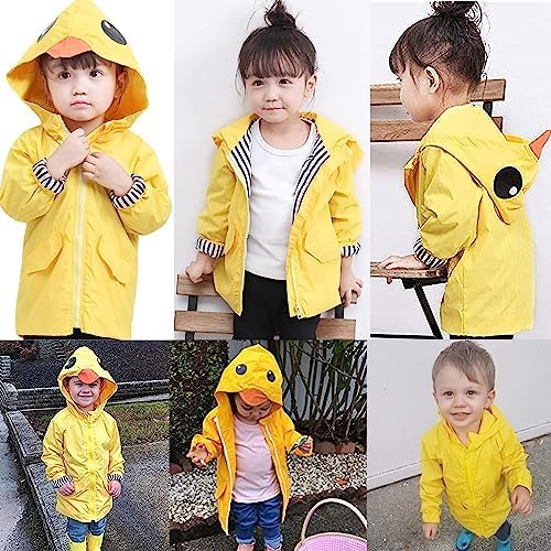 Toddler Baby Boy Girl Duck Rain Jacket Cute Cartoon Yellow Raincoat Hoodie Kids - Image 4