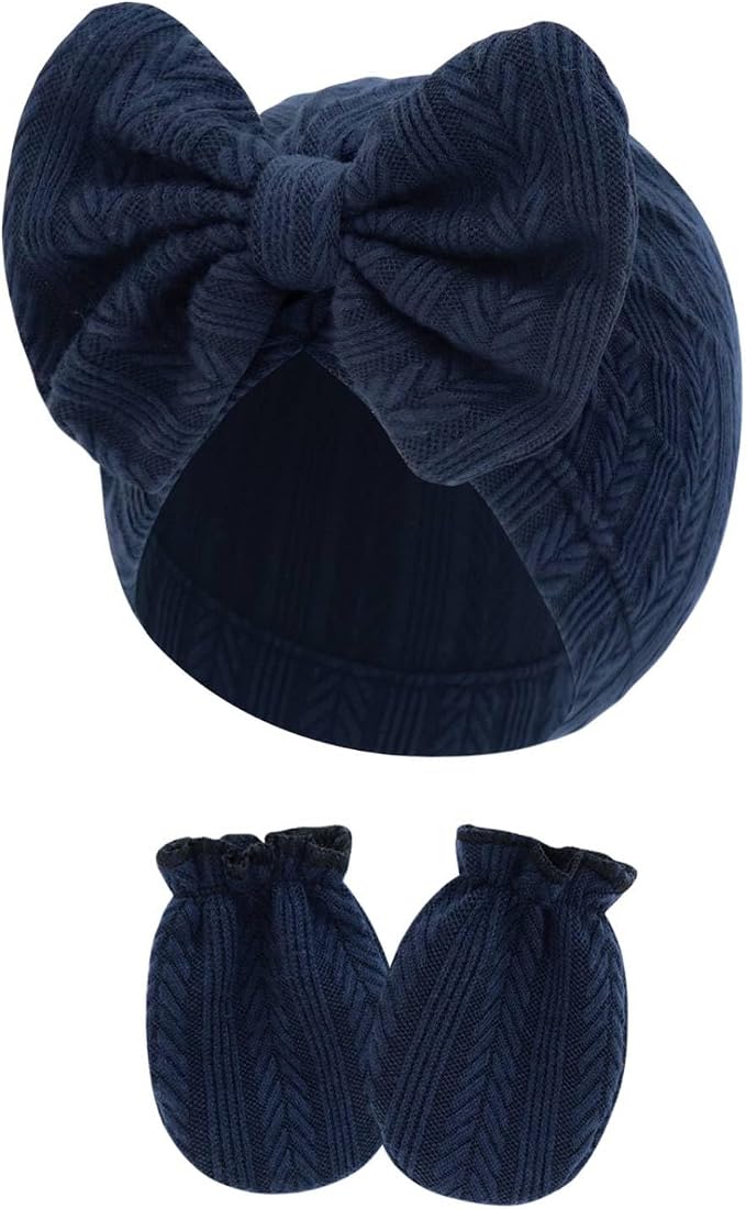 4 Pcs Newborn Hats Mittens Set Infant Cap Bow Hospital Beanie Preemie Hat - Image 7