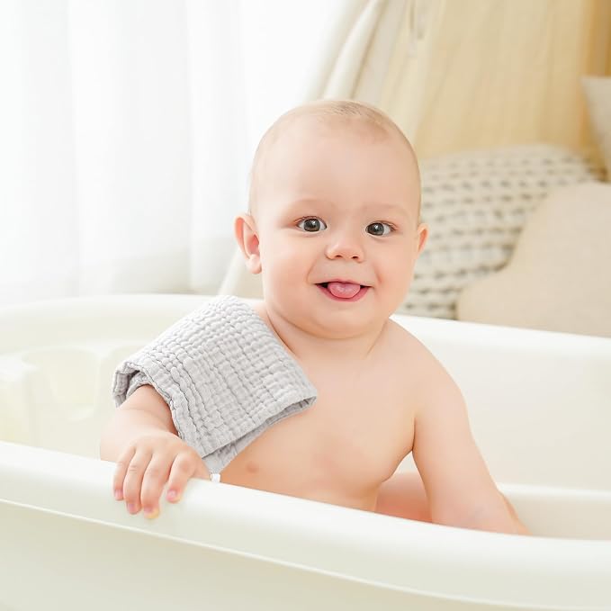 Bearmoss 12 Pack Baby Muslin Washcloths, 100% Cotton 10"x10" Face Towels - Image 5