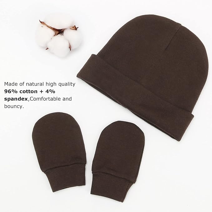 BQUBO Baby Hats and Mittens Infant Cotton Beanie Gloves No Scratch Set Newborn - Image 6