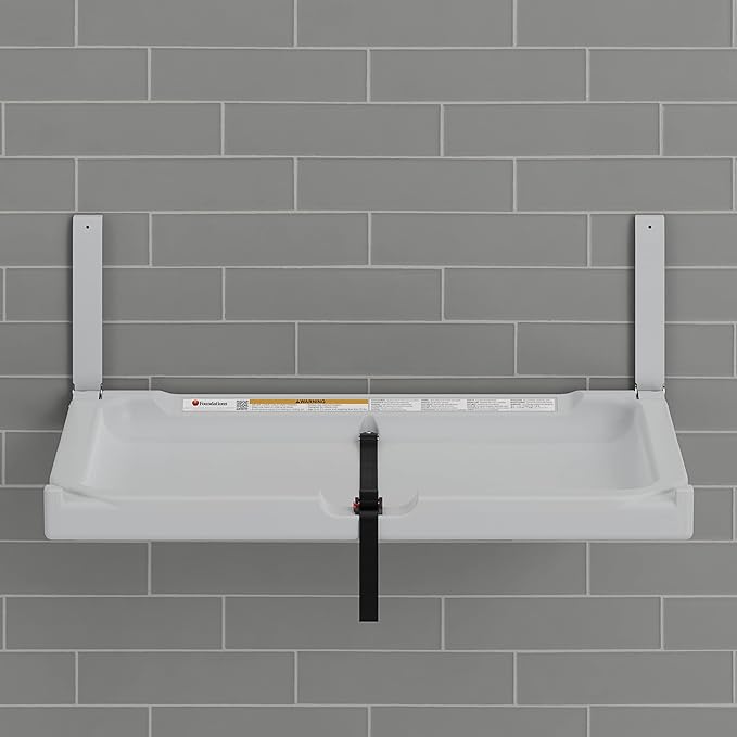 Foundations Elements Horizontal Wall-Mounted Baby Diaper Changing Station, Heavy Duty Stainless Steel Hinge, Oversized Changing Surface, Easy Installation, Gray (300-EH-01)