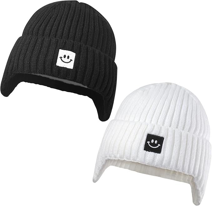 MaxNova 2 Pack Baby Beanie Toddler Winter Hat with Earflap for Girls Boys 0-8 Years