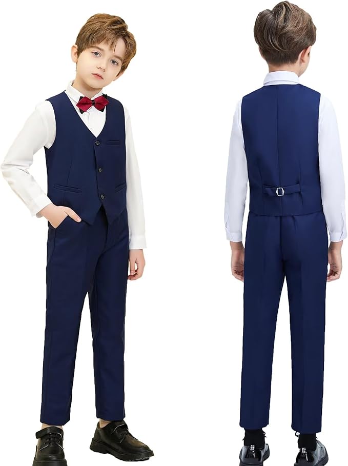 Boys Suit Set Slim Fit Kids Formal Suits Toddler Tuxedo Wedding Prom Classic Suits for Boy Teen Black Blue Dress Outfit