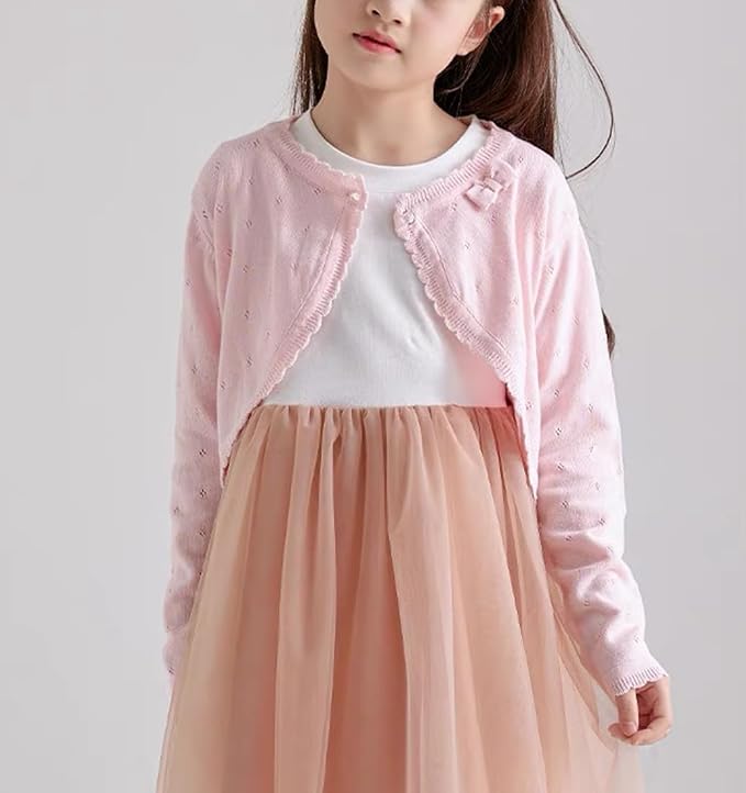 Toddler Girls Cardigan Sweater Bolero Shrug Baby Kids Long Sleeve Cropped Dress - Image 2