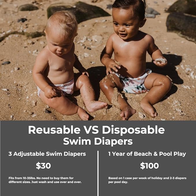 Nora's Nursery Reusable Swim Diapers and Wet Bag - One Size Fully Adjustable - Hamptons Unisex 3 Pack with Wet Bag