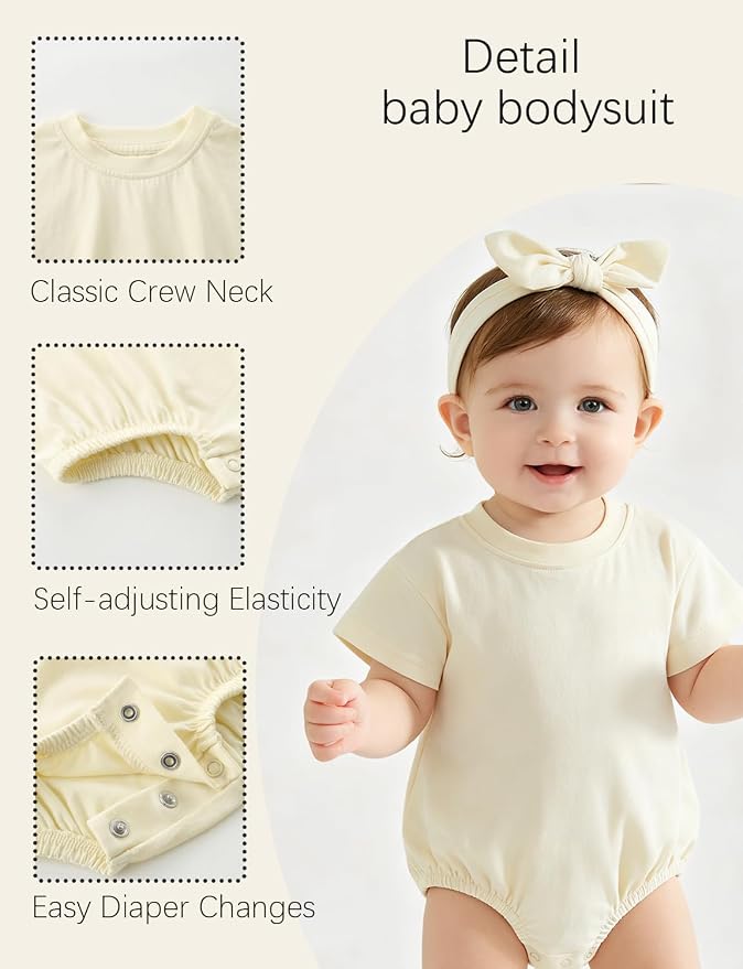 Baby Bubble Onesie Romper 100% Organic Cotton Clothes Short Sleeve Summer Solid - Image 4