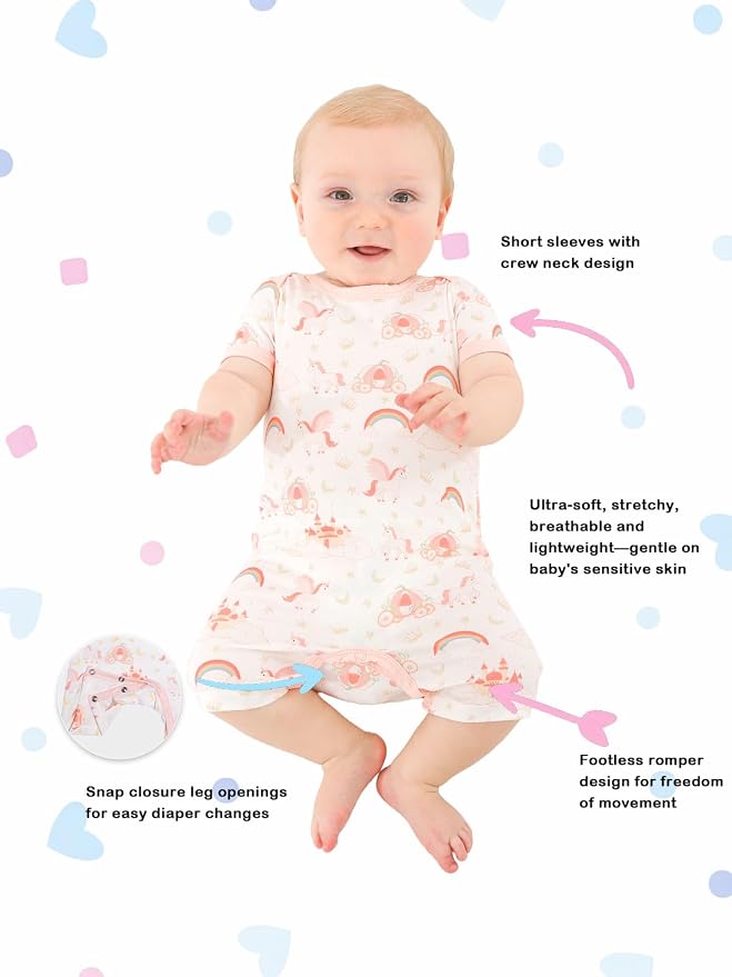 GUISBY Baby Rayon Romper Pajamas, 0-24M | Silky Soft Feel，Snap Closure，Footless - Image 2