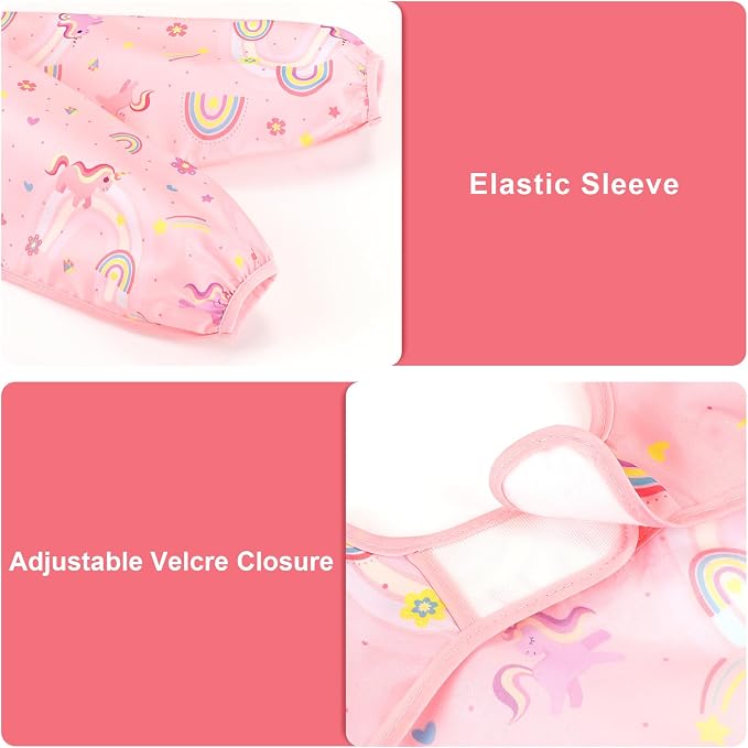 Accmor 4 Pack Long Sleeve Bibs, Baby Smock Waterproof Full Sleeved Bib - Image 3