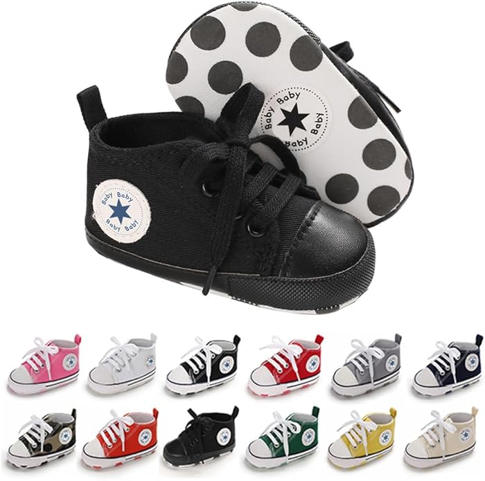 Unisex Baby Girls Boys Canvas High-top Shoes, Newborn Infant Anti-Slip Soft by KKIIDDSS